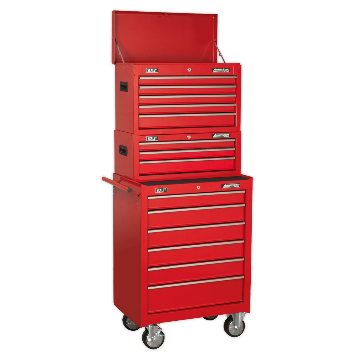 Sealey American PRO® Topchest, Mid-Box Tool Chest & Rollcab Stack 14 Drawer - Red