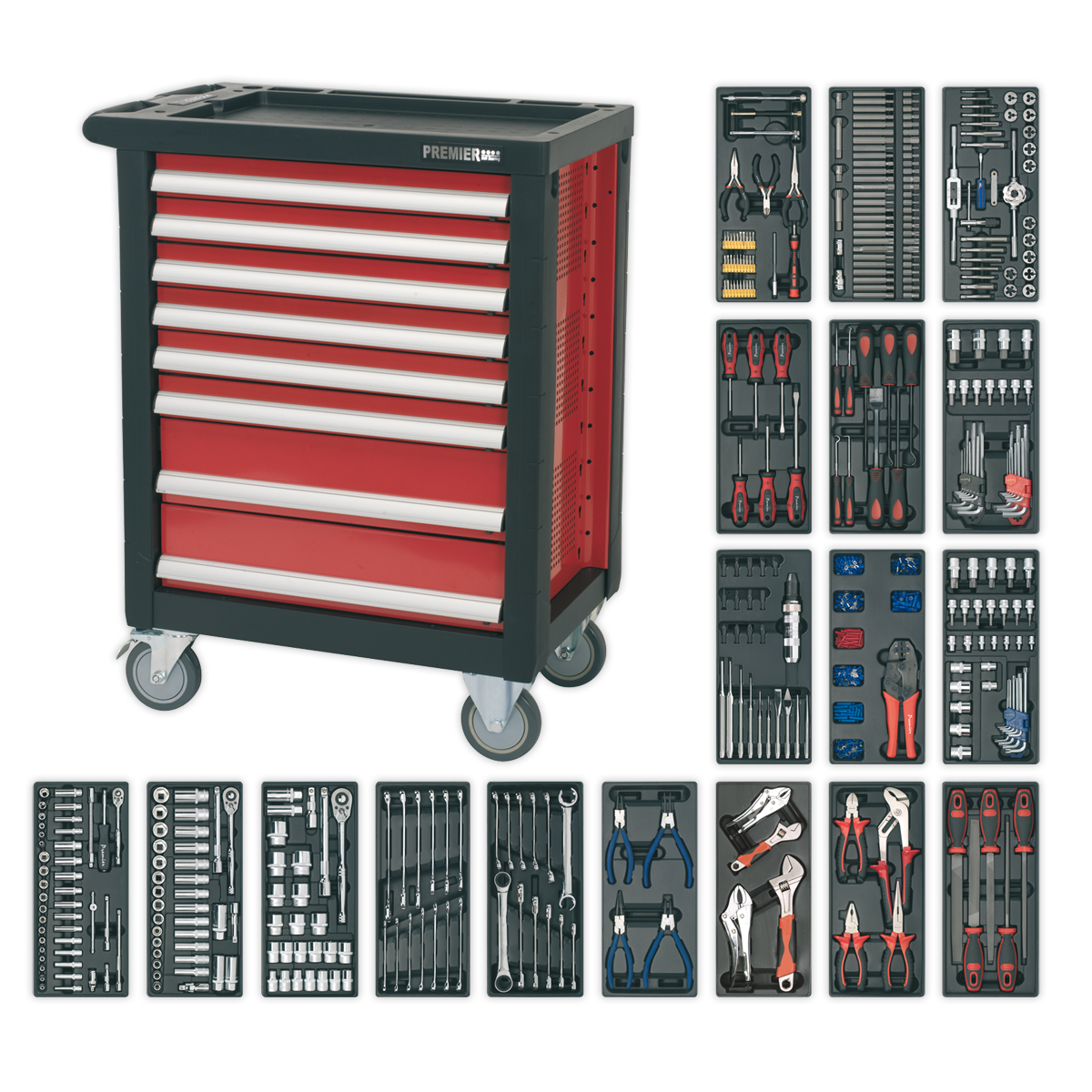 Sealey Premier™ Rollcab 8 Drawer with 707pc Tool Kit