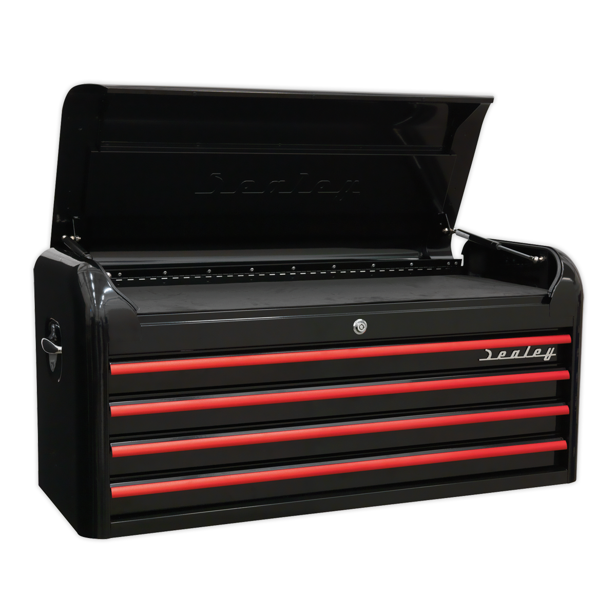 Sealey Premier™ Retro Style Wide Topchest 4 Drawer - Black with Red Anodised Drawer Pulls