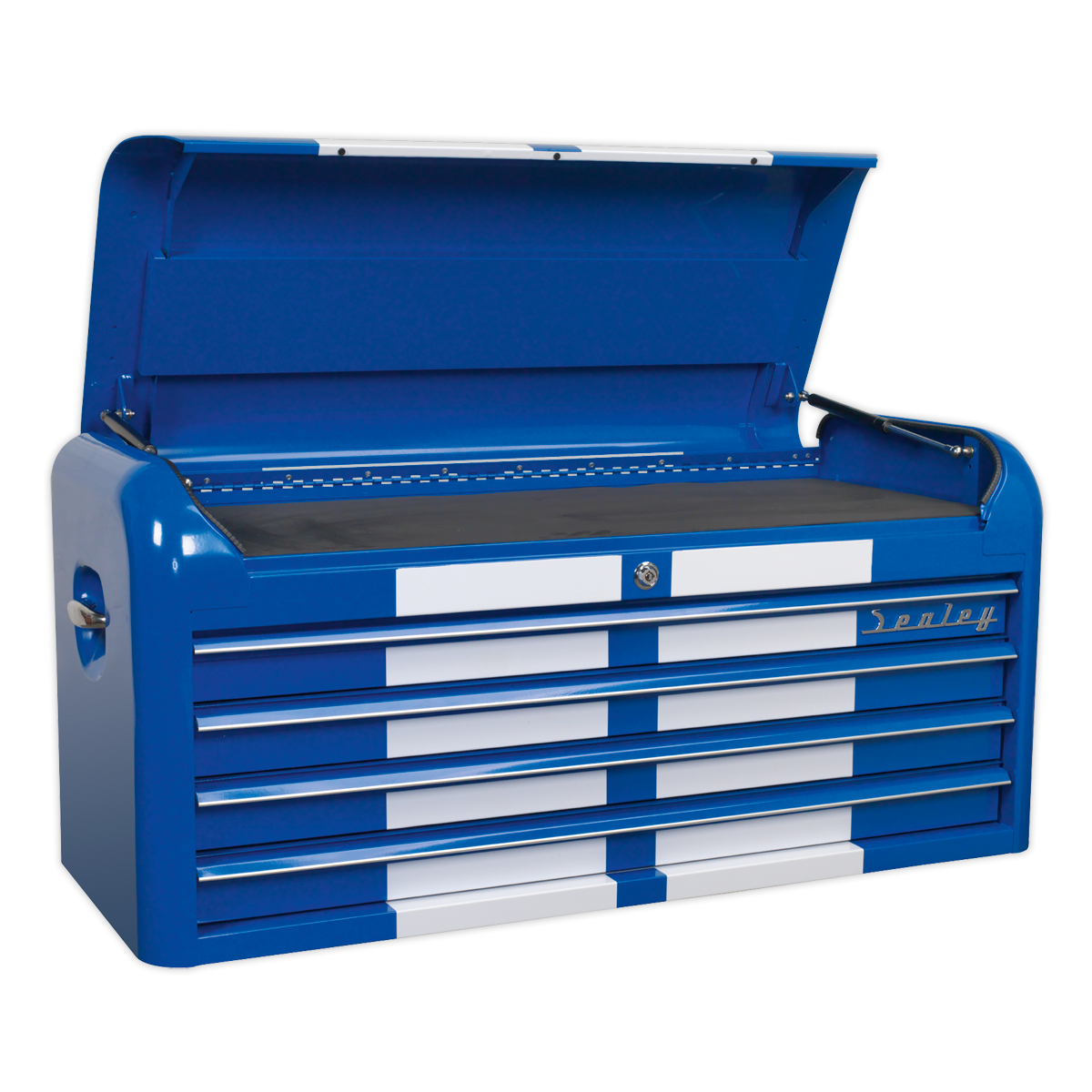 Sealey Premier™ Retro Style Wide Topchest 4 Drawer - Blue with White Stripes