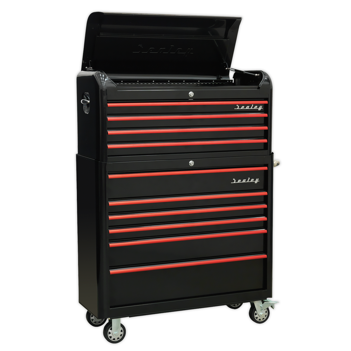 Sealey Premier™ Retro Style Wide Topchest & Rollcab Combination 10 Drawer - Black with Red Anodised Drawer Pulls