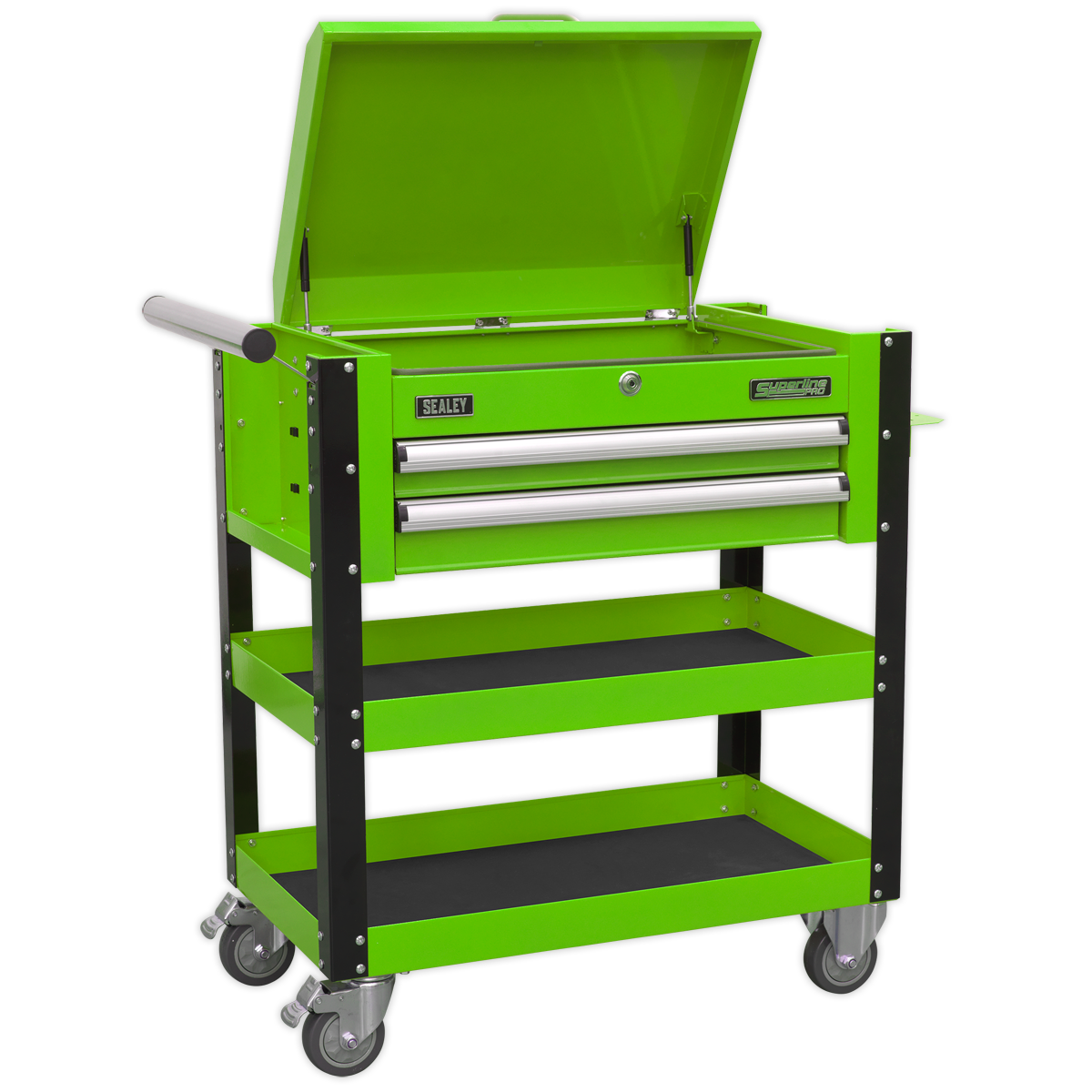 Sealey Superline PRO® Heavy-Duty Mobile Tool & Parts Trolley with Lockable Top & 2 Drawers - Green