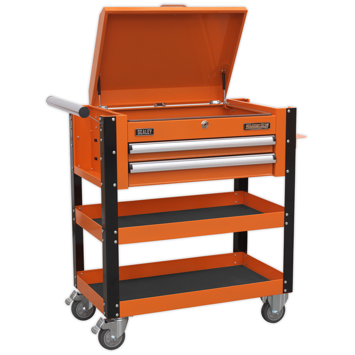 Sealey Superline PRO® Heavy-Duty Mobile Tool & Parts Trolley with Lockable Top & 2 Drawers - Orange