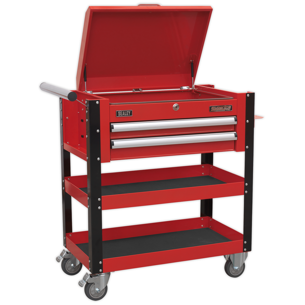 Sealey Superline PRO® Heavy-Duty Mobile Tool & Parts Trolley with Lockable Top & 2 Drawers - Red
