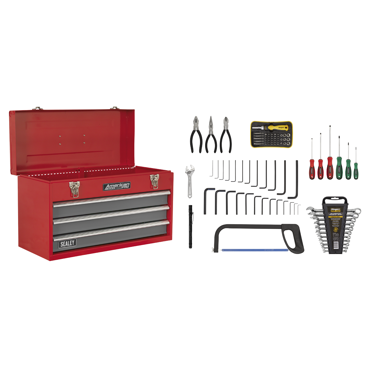 Sealey American PRO® Tool Chest 3 Drawer with 93pc Tool Kit - Red/Grey