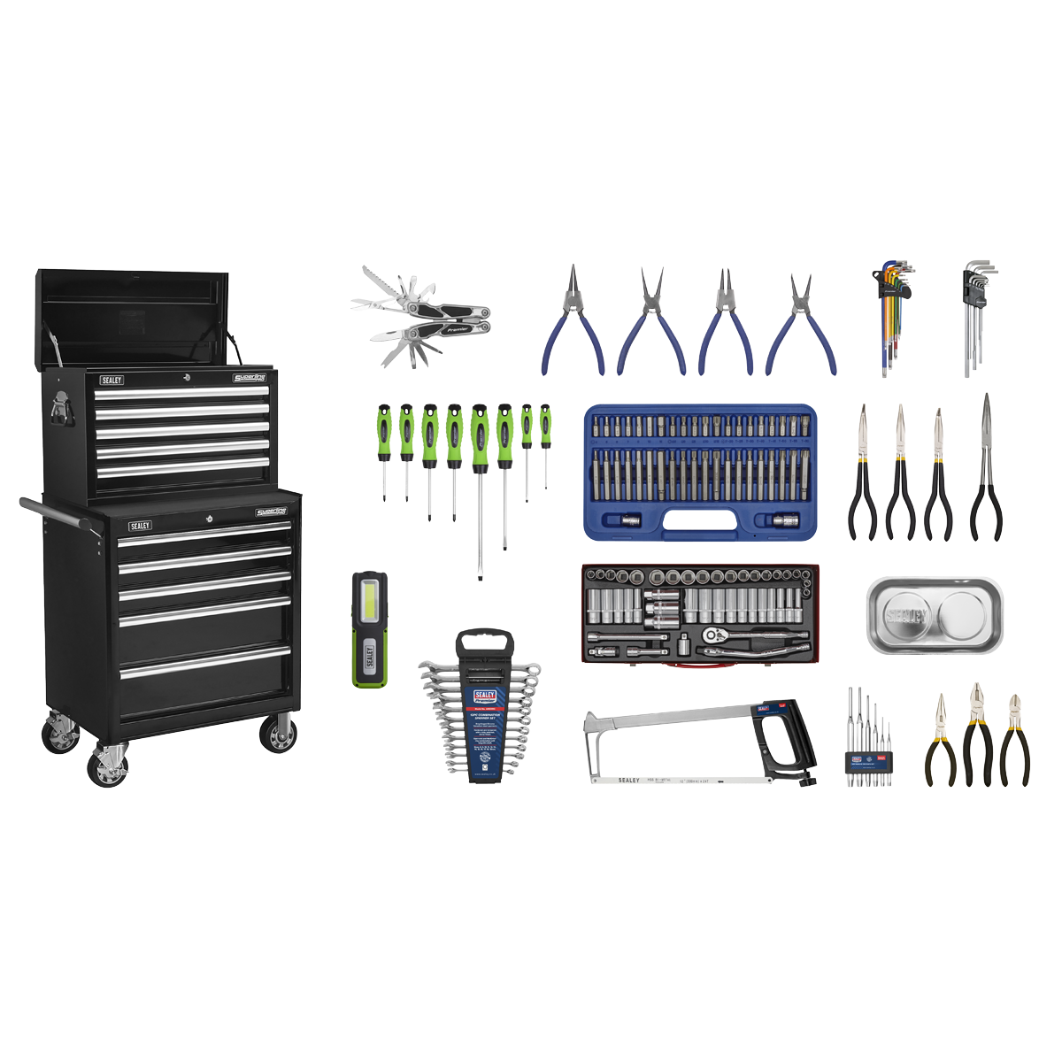 Sealey Superline PRO® Topchest & Rollcab Combination 10 Drawer with 148pc Tool Kit - Black