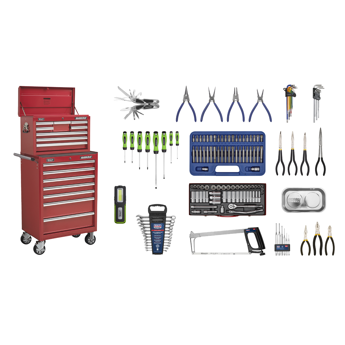 Sealey Superline PRO® Topchest & Rollcab Combination 15 Drawer with 148pc Tool Kit - Red