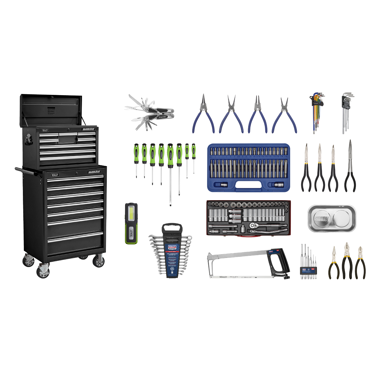 Sealey Superline PRO® Topchest & Rollcab Combination 15 Drawer with 148pc Tool Kit - Black