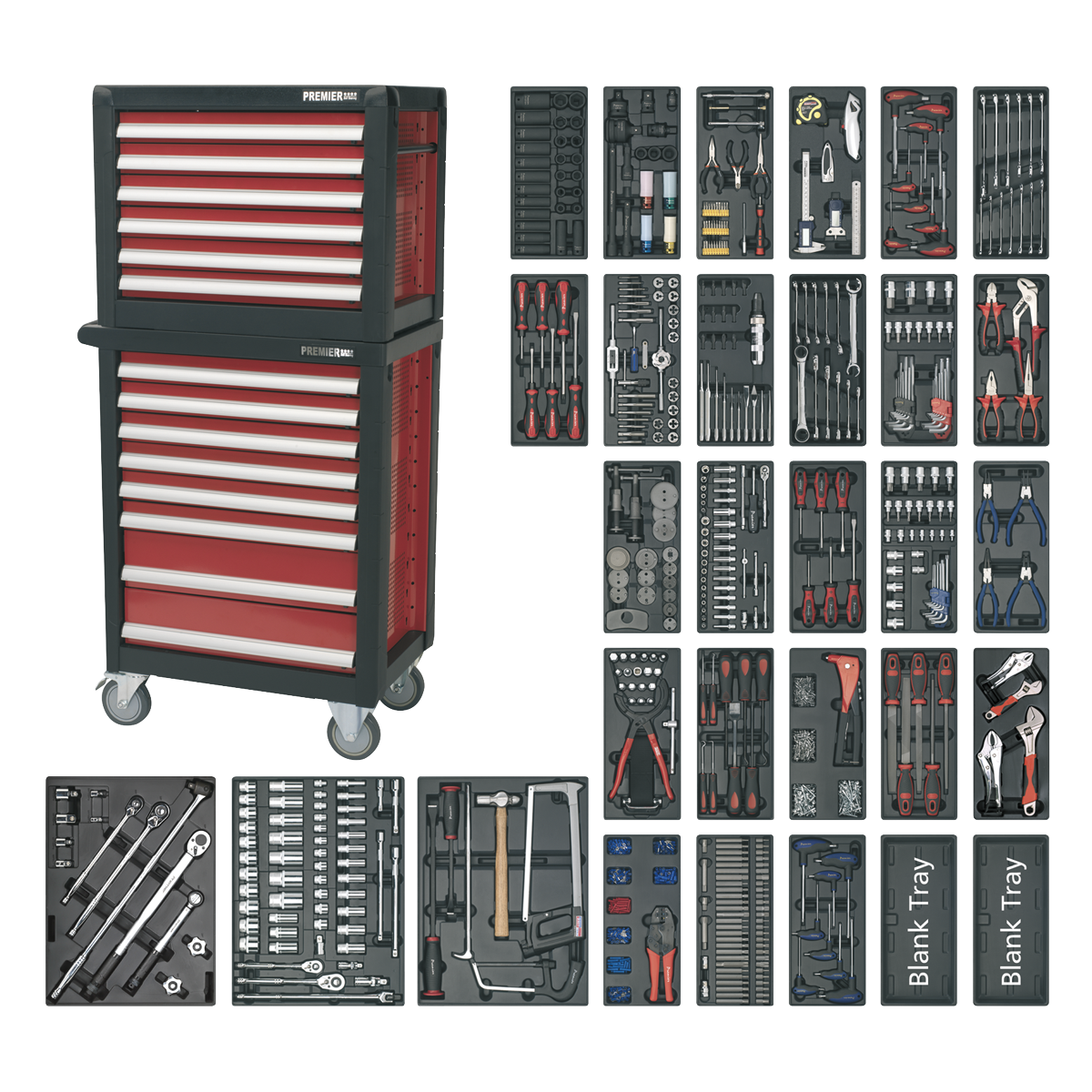 Sealey Premier™ Topchest & Rollcab Combination 14 Drawer with 1233pc Tool Kit