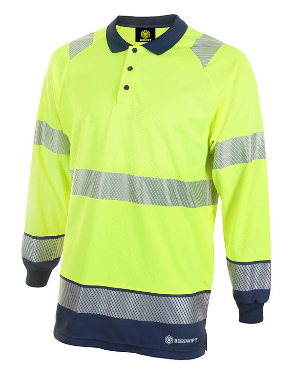 Deltic Hi Vis Two Tone Long Sleeved Polo Shirt