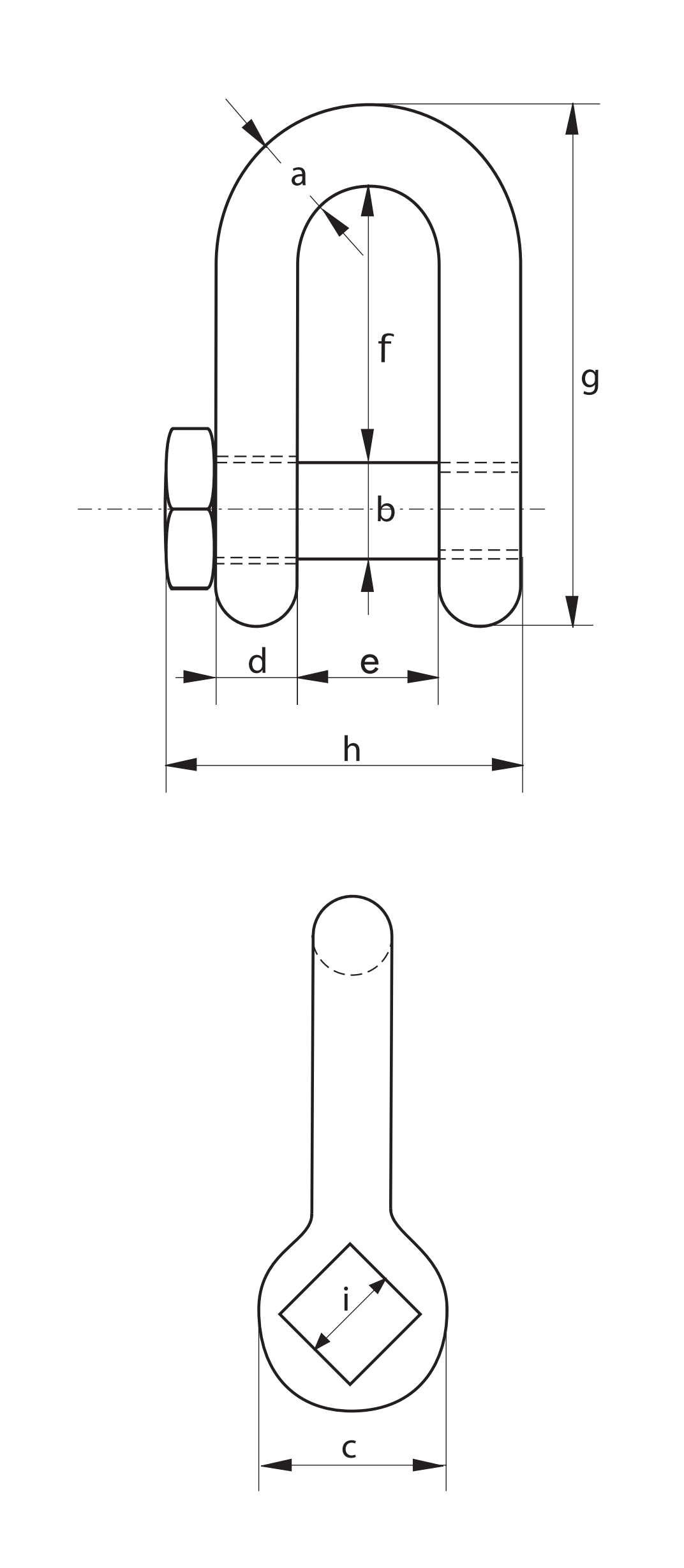 Green Pin Galvanised Square Head Dee Shackle