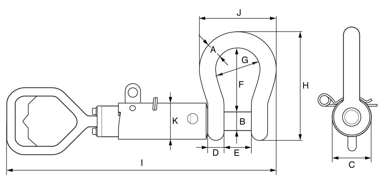 Green Pin ROV Guided Pin Shackle With D-Handle