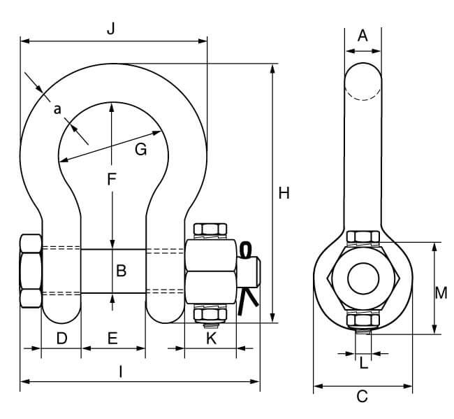Green Pin Standard Bow Shackles with Fixed Nut Safety Pin