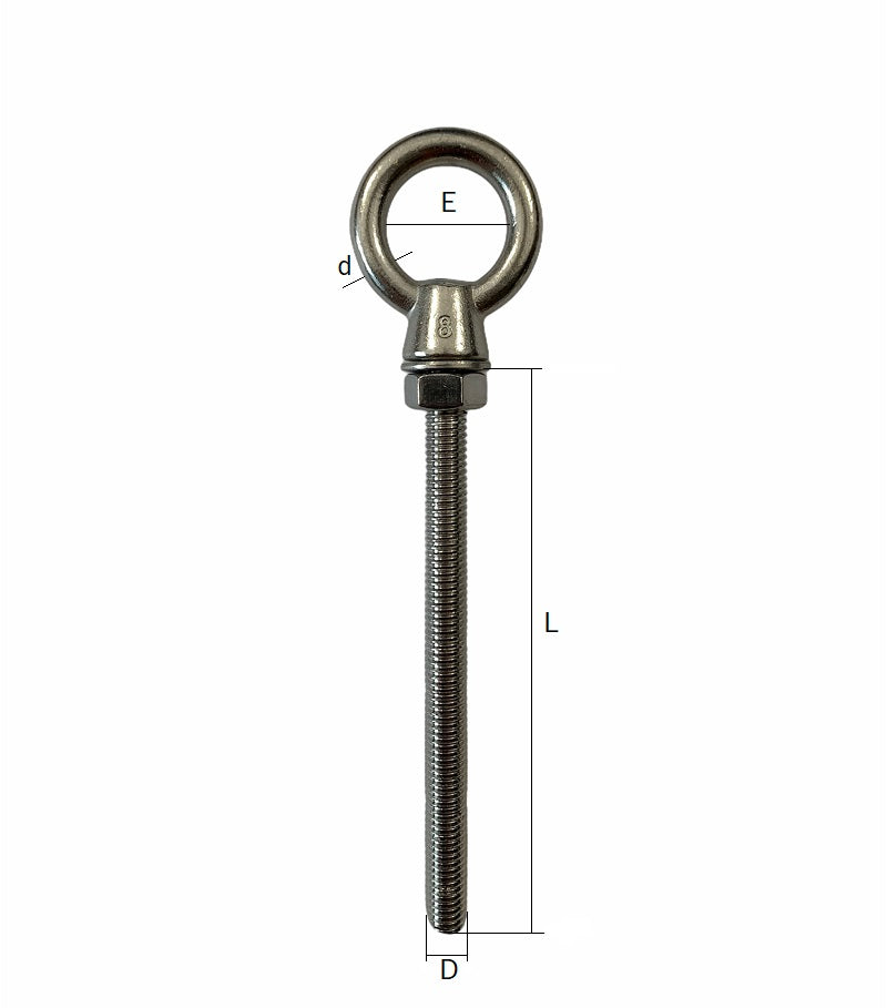 Stainless Steel Long Shank Eye Bolt