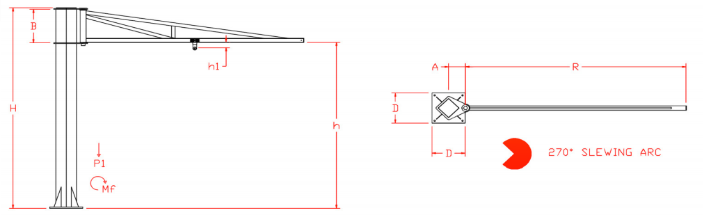 Free Standing Over-Braced Jib Crane- 6m Arm