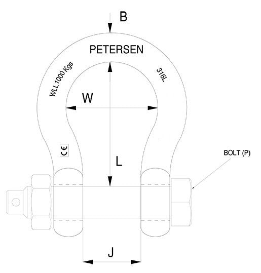 Stainless Steel Bow Shackle With Collar Pin Or Countersunk Pin 316L