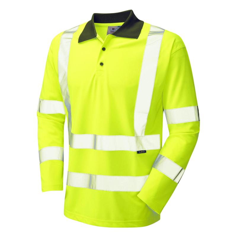 LEO WOOLSERY ISO 20471 Cl 3 Coolviz Sleeved Polo Shirt (EcoViz) LEO 