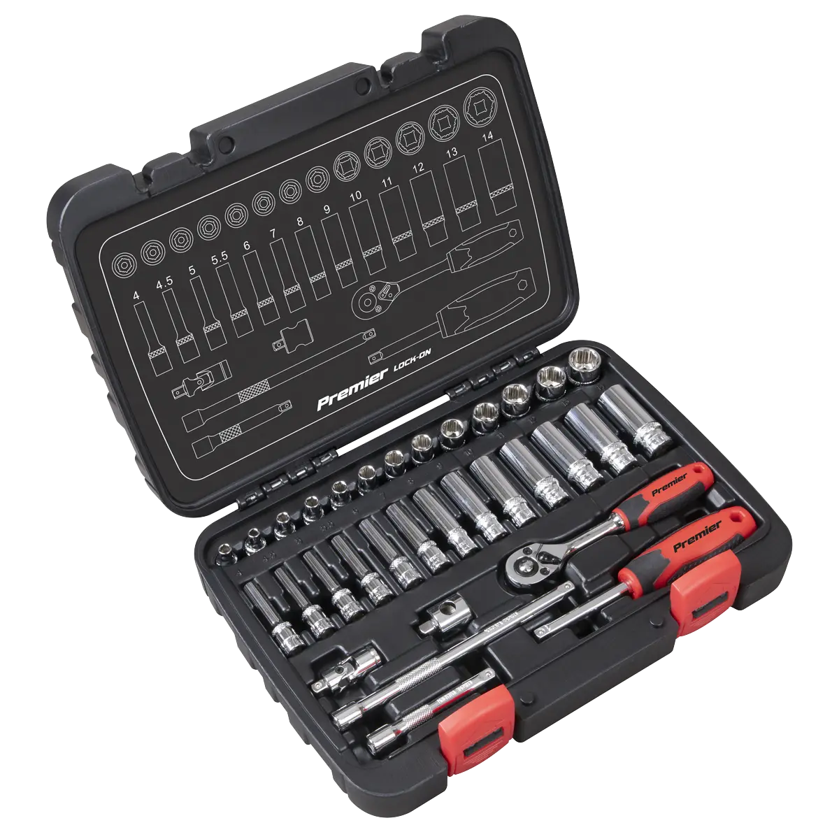 Sealey Lock-On™ Socket Set 1/4"Sq Drive 32pc Sealey 