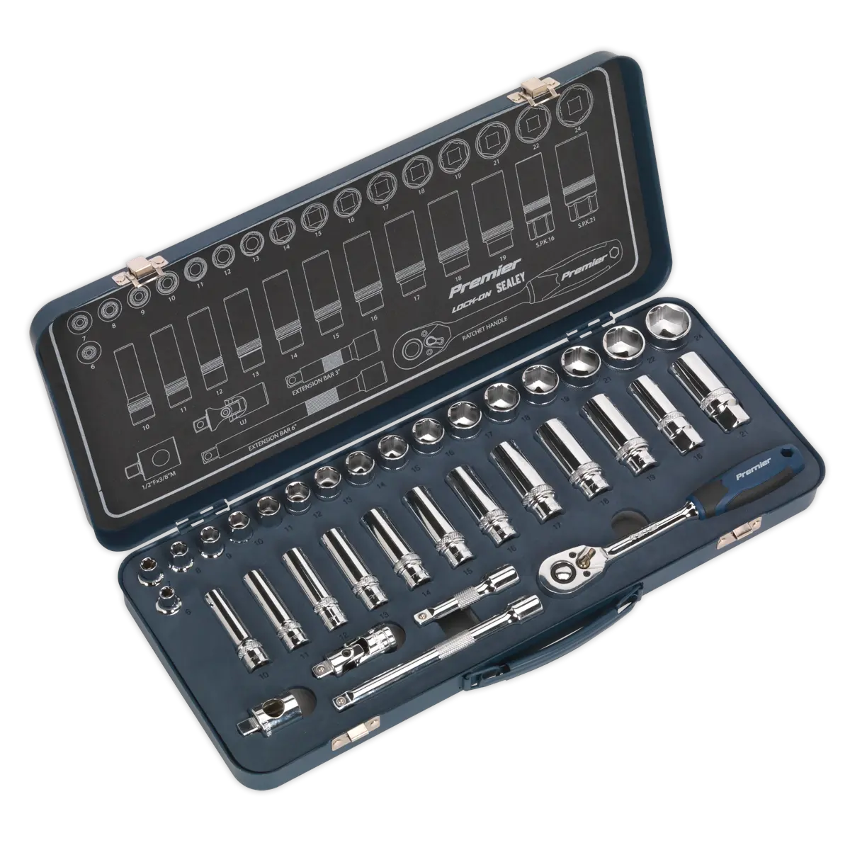 Sealey Premier Lock-On™ Socket Set 3/8"Sq Drive 34pc Sealey 