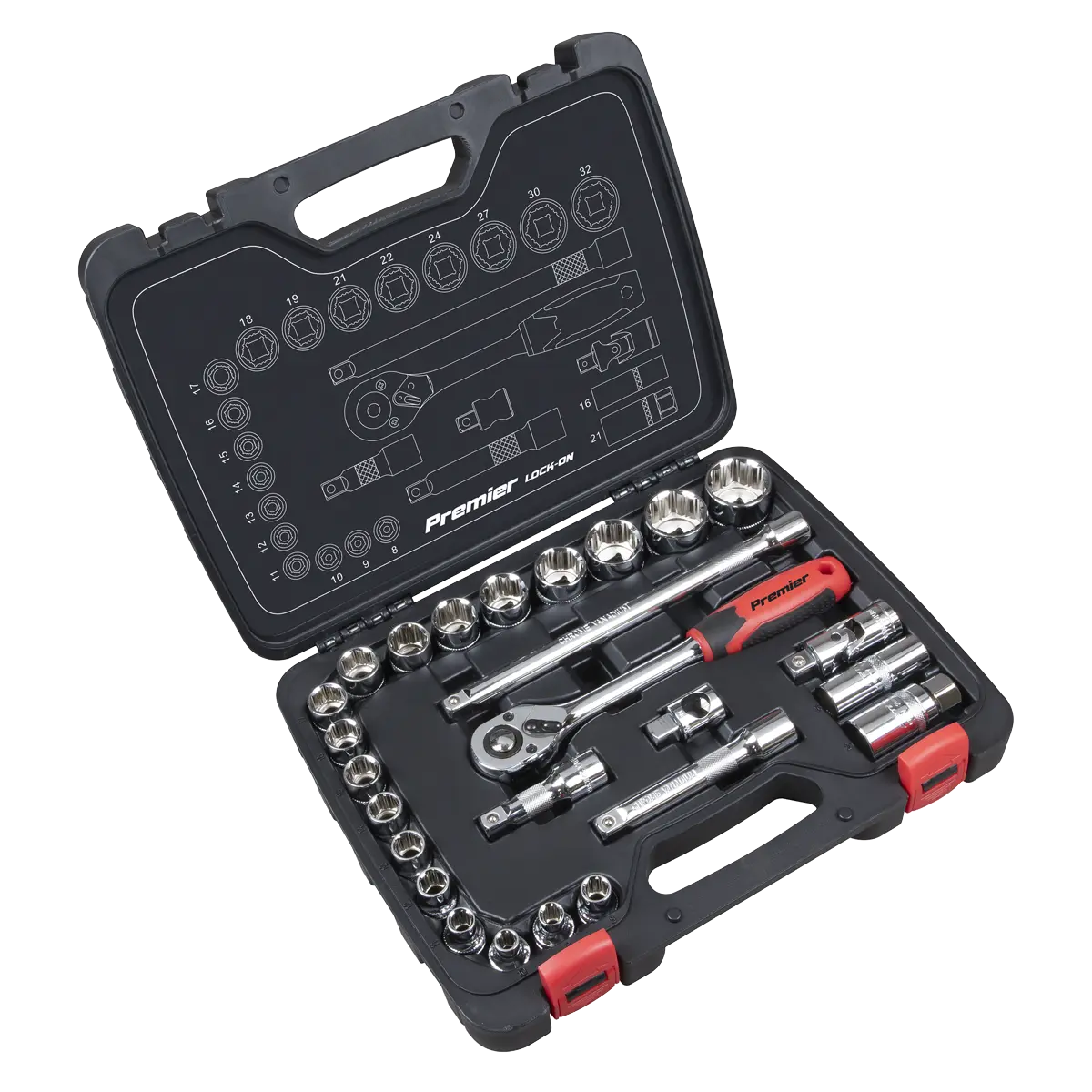 Sealey Premier Lock-On™ Socket Set 1/2"Sq Drive 26pc Sealey 