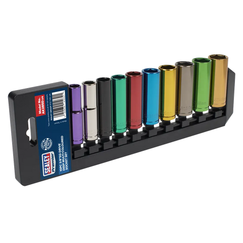 Sealey Premier Deep Multi-Coloured Socket Set 3/8"Sq Drive 10pc
