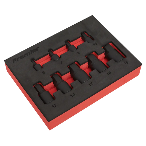 Sealey Premier Low Profile Hex Impact Socket Bit Set 1/4" & 3/8"Sq Drive 9pc