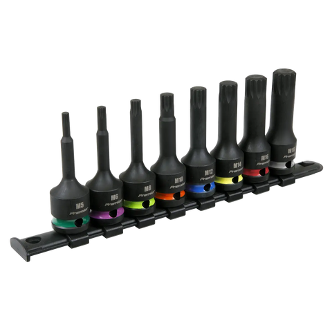 Sealey Premier Spline Impact Socket Bit Set 1/2"Sq Drive 8pc