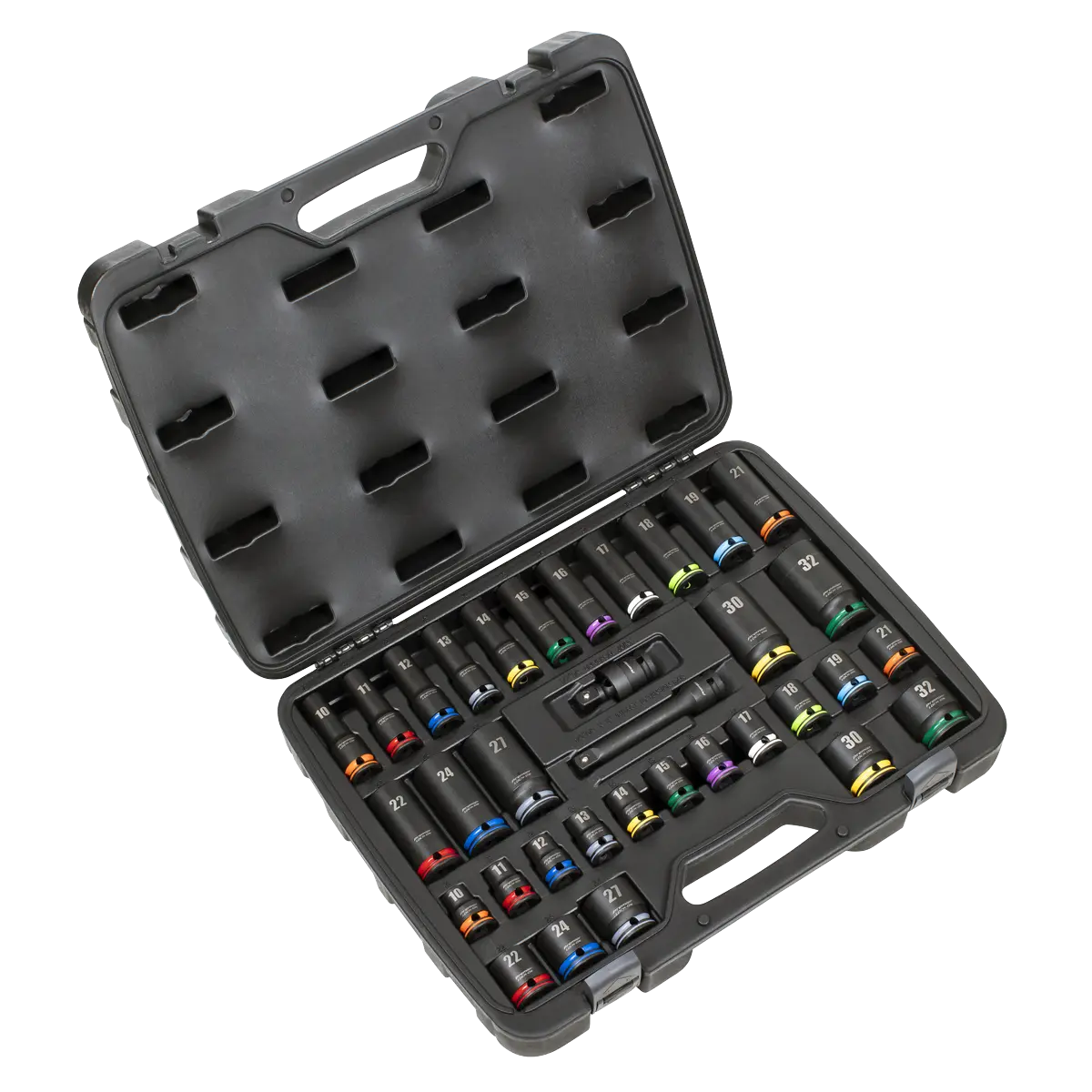 Sealey Lock-On™ Standard & Deep Impact Socket Set 34pc 1/2"Sq Drive 6pt Metric Sealey 
