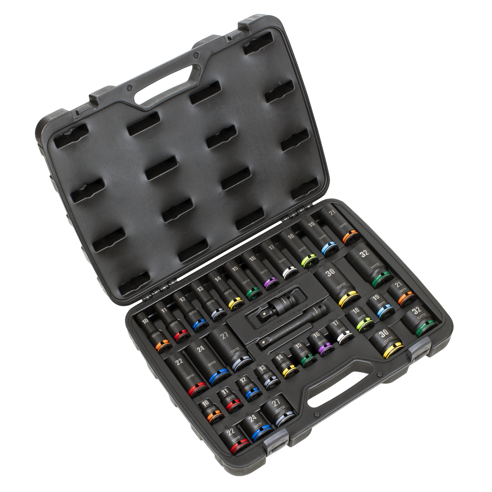 Sealey Lock-On™ Standard & Deep Impact Socket Set 34pc 1/2