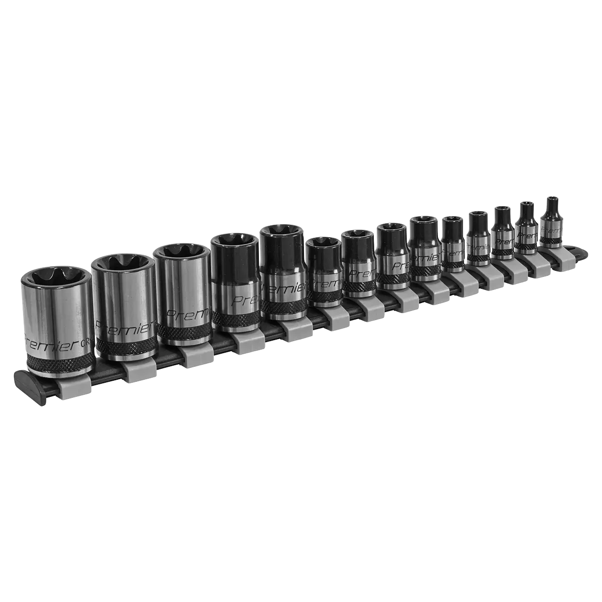 Sealey Premier Black TRX-Star* Socket Set 1/4", 3/8" & 1/2"Sq Drive E4-E24 14pc Sealey 