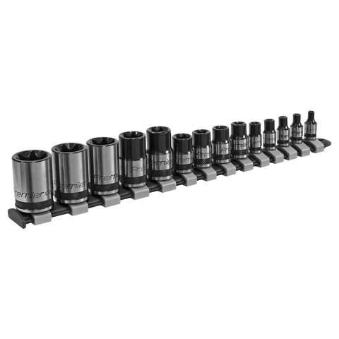 Sealey Premier Black TRX-Star* Socket Set 1/4", 3/8" & 1/2"Sq Drive E4-E24 14pc