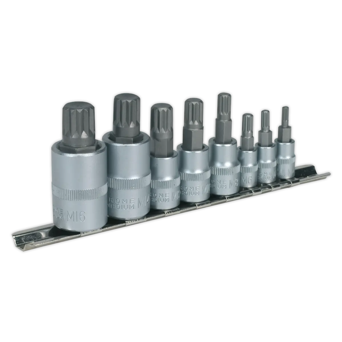 Sealey Premier Spline Socket Bit Set 1/4", 3/8" & 1/2"Sq Drive 8pc Sealey 