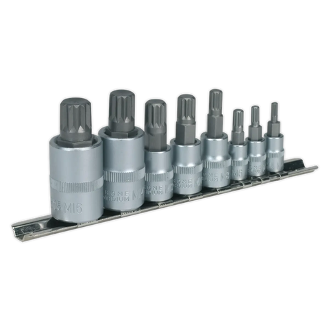 Sealey Premier Spline Socket Bit Set 1/4", 3/8" & 1/2"Sq Drive 8pc