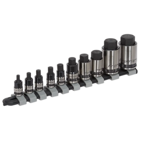 Sealey Premier Black Stubby Hex Socket Bit Set 1/4", 3/8" & 1/2"Sq Drive 10pc