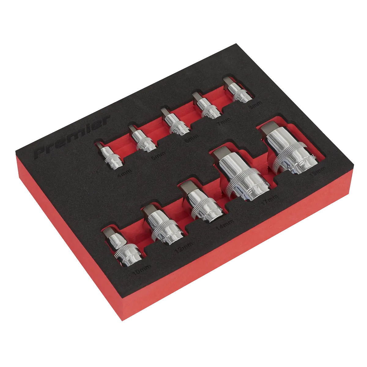 Sealey Premier Stubby Hex Socket Bit Set 1/4", 3/8" & 1/2"Sq Drive 10pc Sealey 