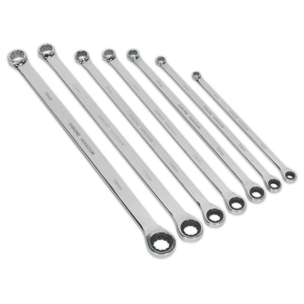 Sealey Premier Extra-Long Double Ring Ratchet/Fixed Spanner Set 7pc Sealey 