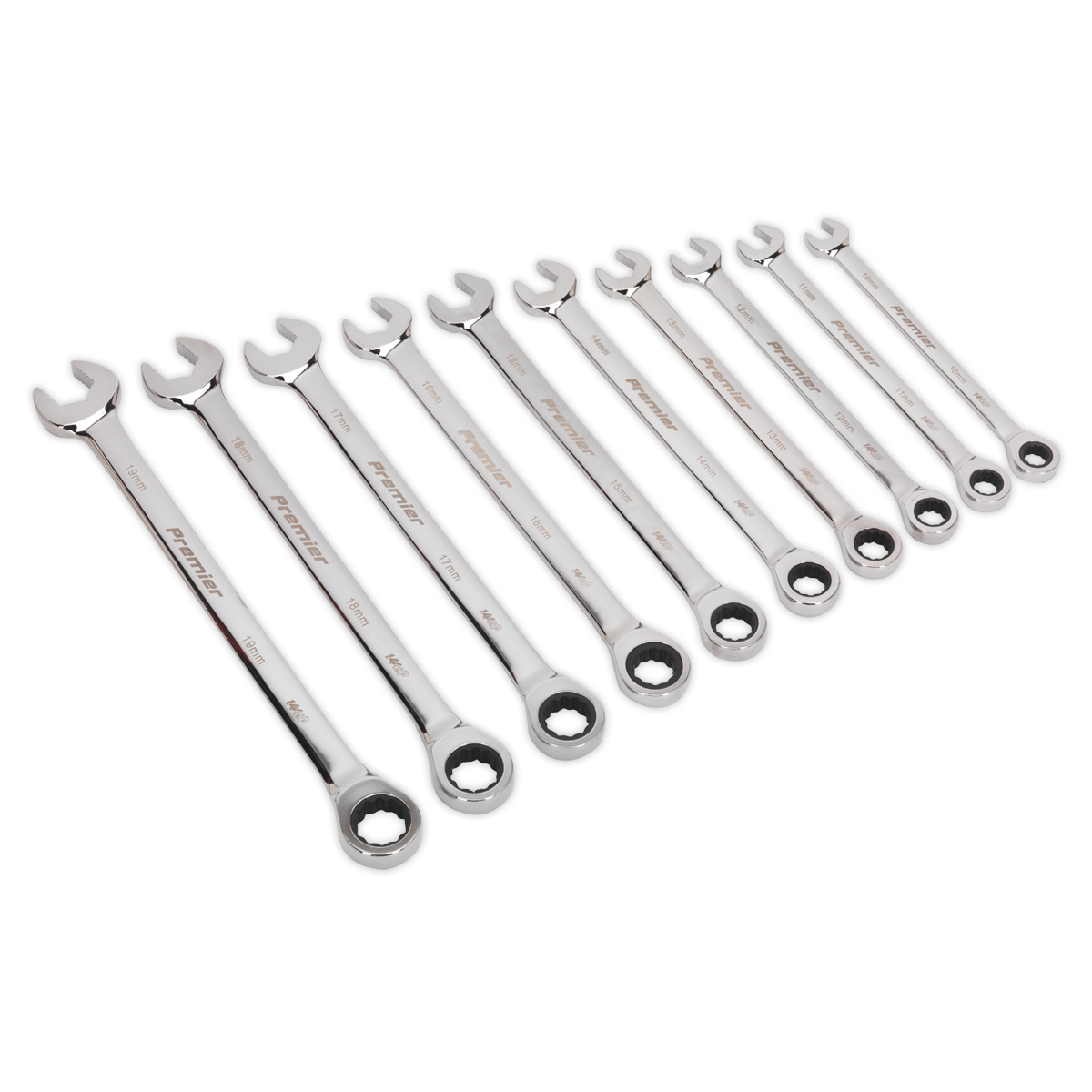 Sealey Premier Extra-Long Combination Ratchet Spanner Set 10pc Sealey 