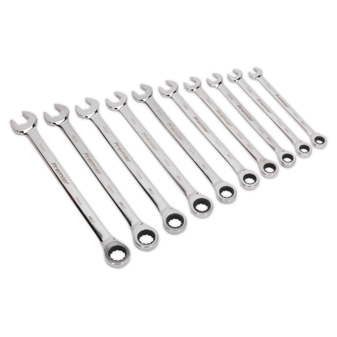 Sealey Premier Extra-Long Combination Ratchet Spanner Set 10pc