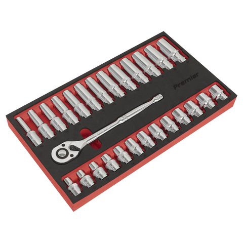 Sealey Premier Ratchet Wrench & Socket Set 1/2"Sq Drive 27pc