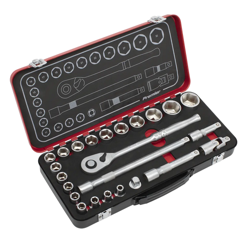 Sealey Premier Platinum Socket Set 1/2"Sq Drive 24pc