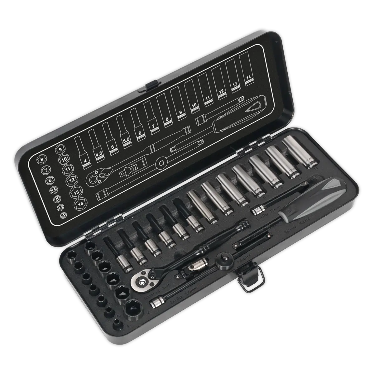 Sealey Premier Black Socket Set 1/4"Sq Drive 32pc Sealey 