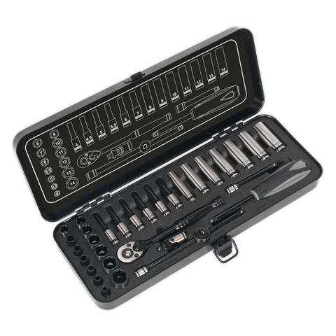 Sealey Premier Black Socket Set 1/4"Sq Drive 32pc