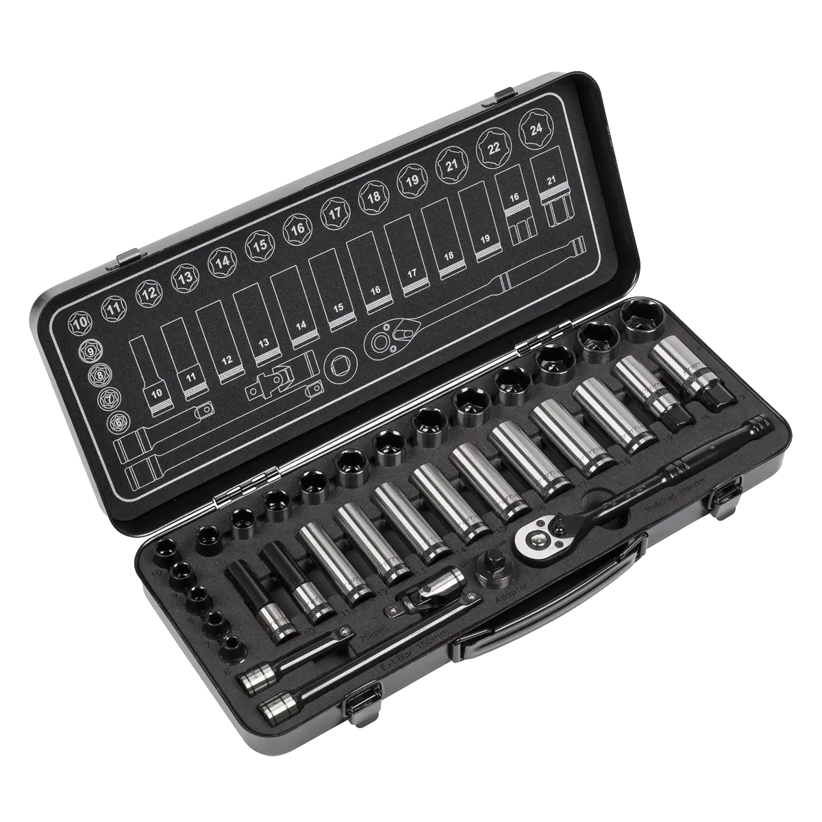 Sealey Premier Black Socket Set 3/8"Sq Drive 34pc Sealey 