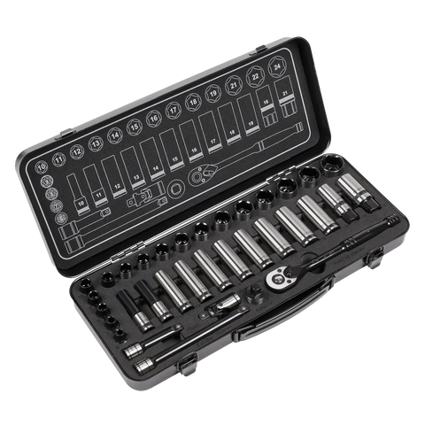 Sealey Premier Black Socket Set 3/8"Sq Drive 34pc