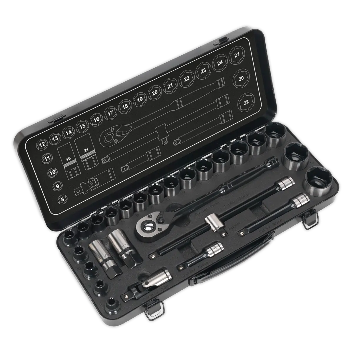 Sealey Premier Black Socket Set 1/2"Sq Drive 28pc Sealey 