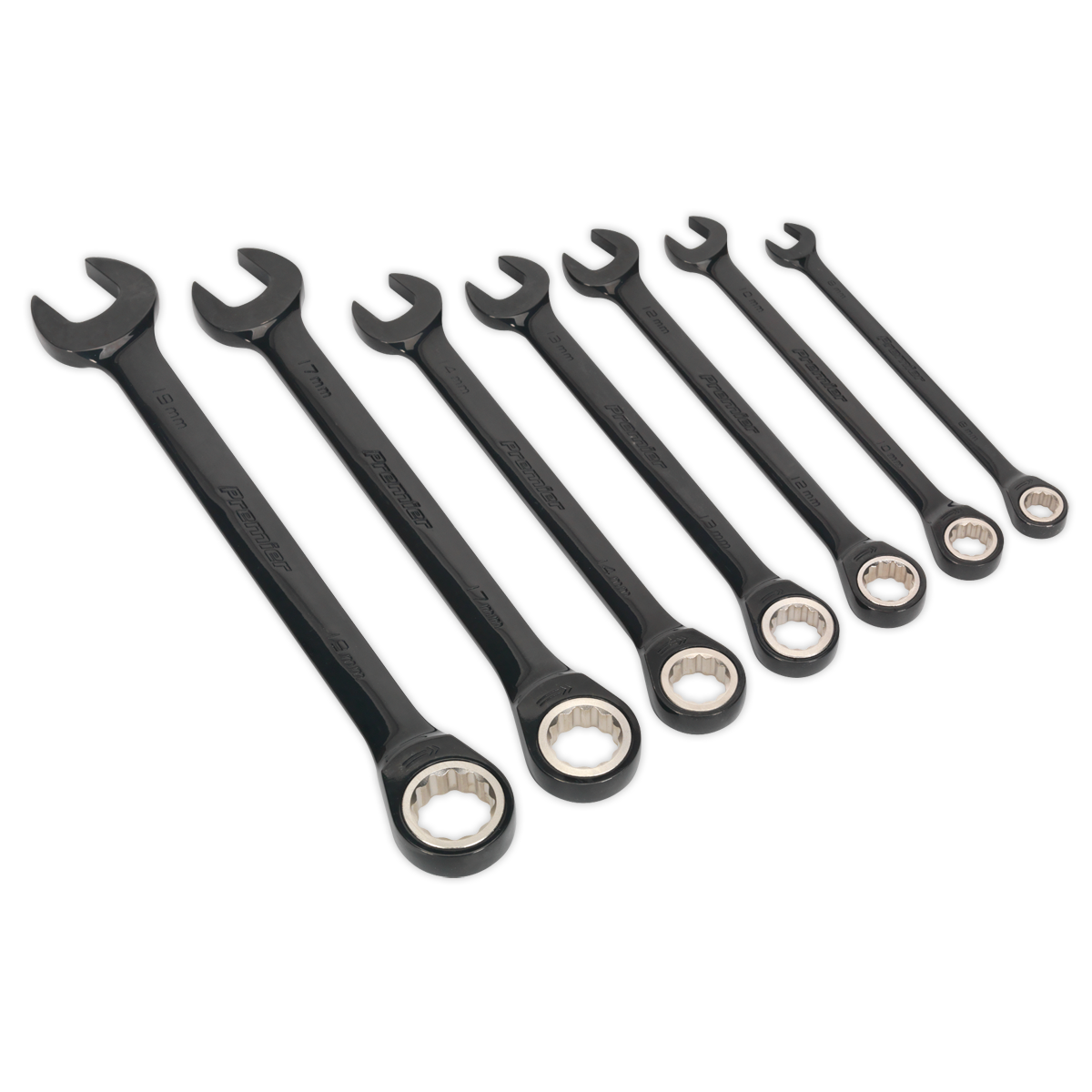 Sealey Premier Black Combination Ratchet Spanner Set 7pc Sealey 