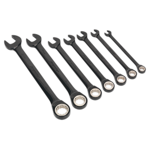 Sealey Premier Black Combination Ratchet Spanner Set 7pc