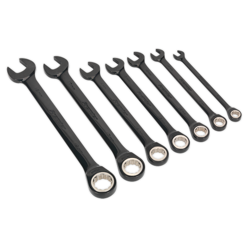 Sealey Premier Black Combination Ratchet Spanner Set 7pc