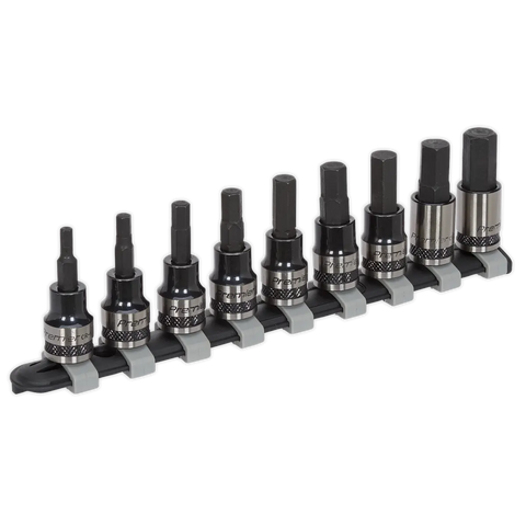 Sealey Premier Black Hex Key Socket Bit Set 3/8"Sq Drive 9pc