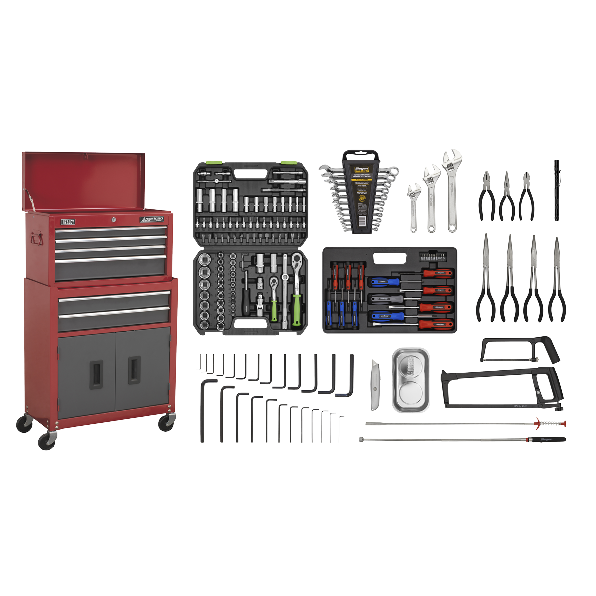 Sealey American PRO® Topchest & Rollcab Combination 6 Drawer with 170pc Tool Kit - Red/Grey Sealey 